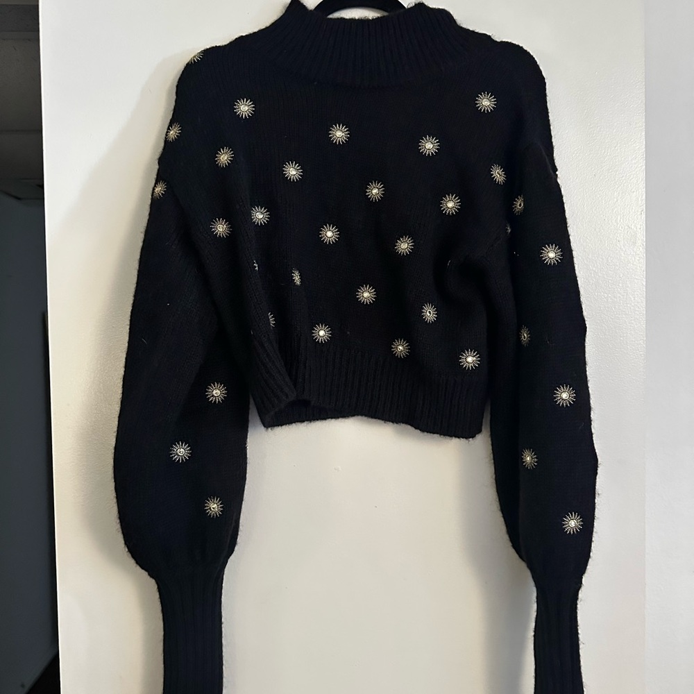 FARM Rio Black Cowl Neck Sweater with Balloon Sleeves